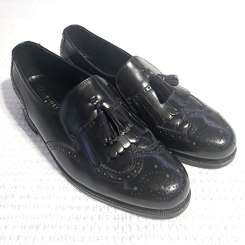 FLORSHEIM Black Leather Tassle Loafers Size 8 Mens